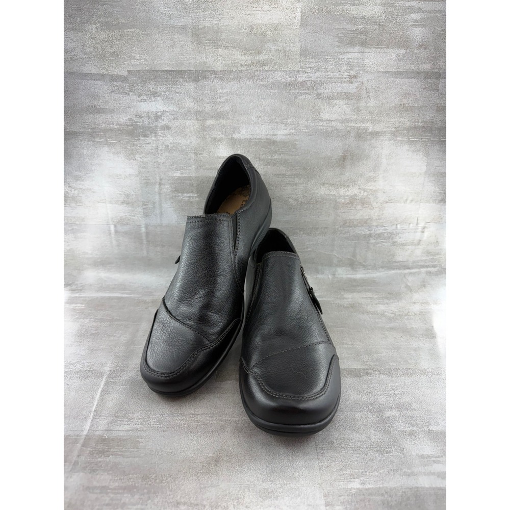 Taos Character Black Leather Side Zip Loafers Shoes CHA-13850 Womens 9